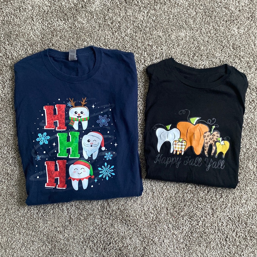 Dental office work Holiday tees two piece set fall and Christmas size XL